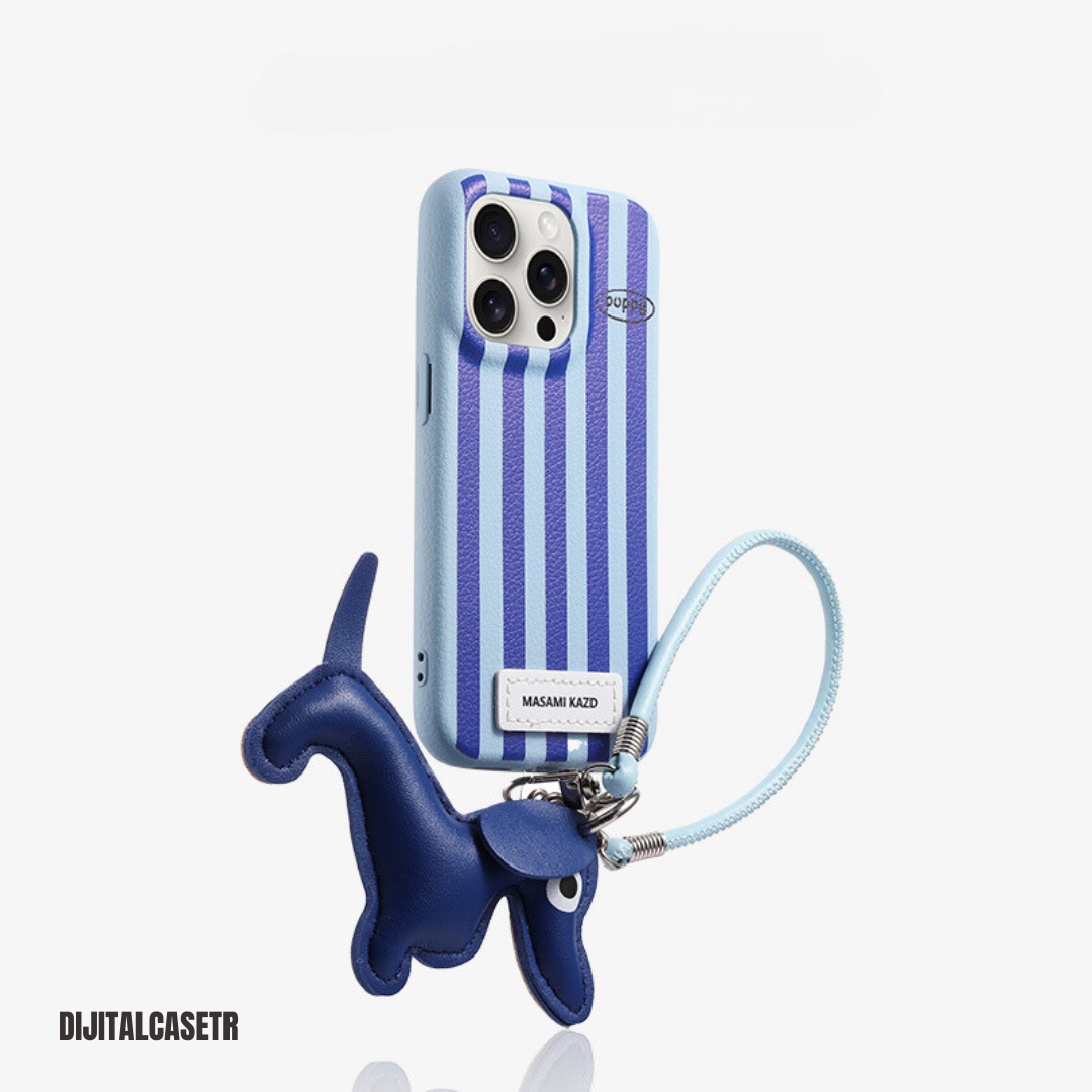 iPhone Kordon Series | Ekose Dachshund Dog Charm Deri Kılıfı