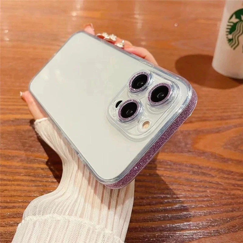 Transparan Kenarları ve Lensleri Simli Telefon Kılıfı