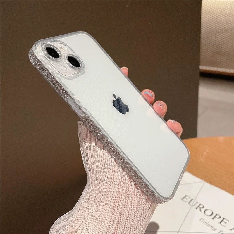 Transparan Kenarları ve Lensleri Simli Telefon Kılıfı