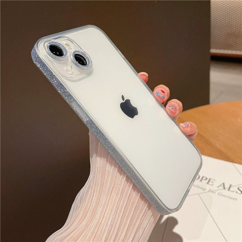 Transparan Kenarları ve Lensleri Simli Telefon Kılıfı