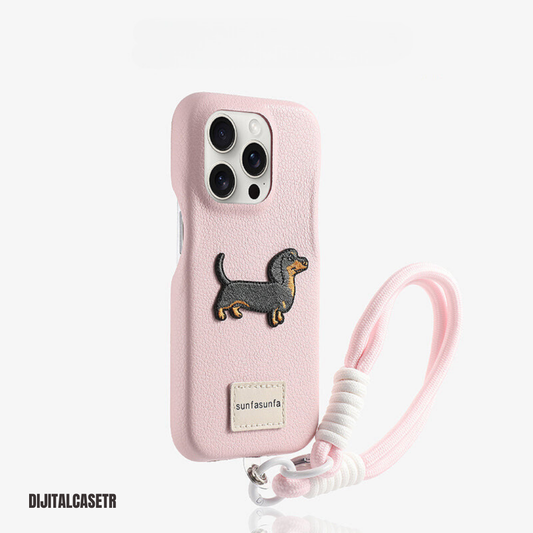 iPhone Kordon Series  | Dachshund Deri Kılıfı Charm Hediyeli