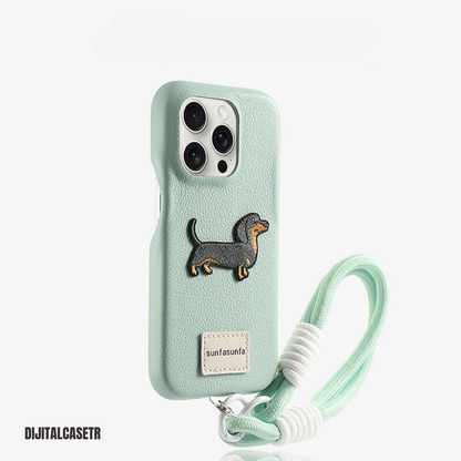 iPhone Kordon Series  | Dachshund Deri Kılıfı Charm Hediyeli